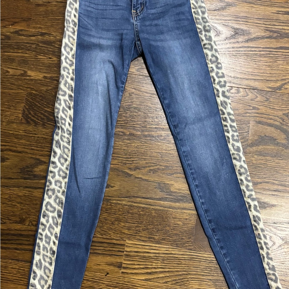 Judy Blue Skinny Fit Stretch Denim Blue‎ Jeans Animal Print Side Stripe  size 0